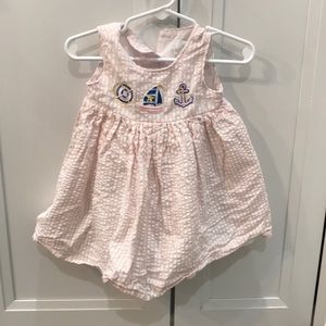Nautical seersucker dress pink/white 6-9 mos